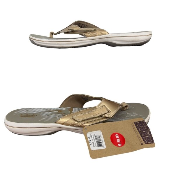 CLARKS BRINKLEY JOJO GOLD METALLIC  FLIP FLOP SANDALS WOMENS 11 - Picture 2 of 10